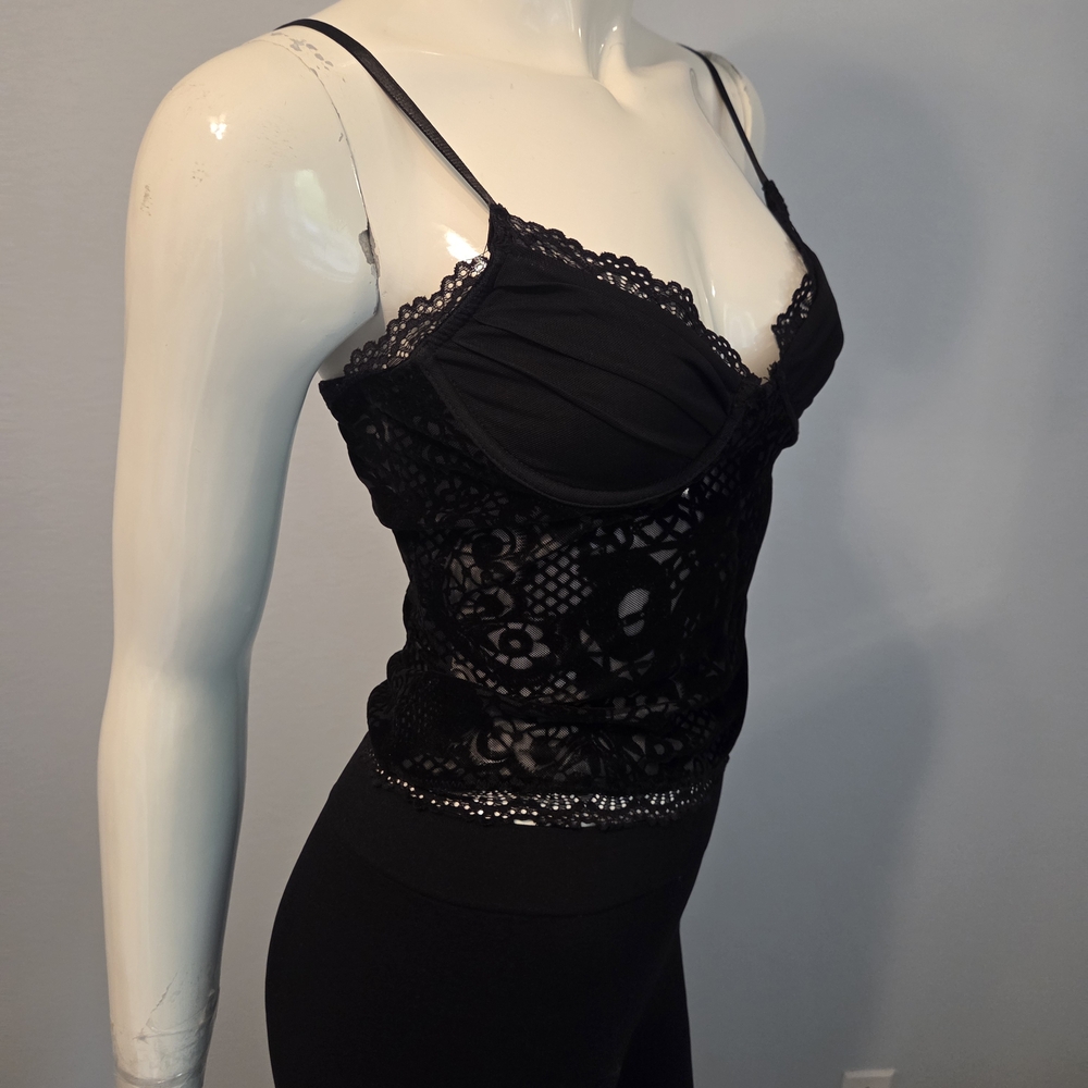I.AM.GIA Black Floral Velvet Bustier Bra Corset Size S